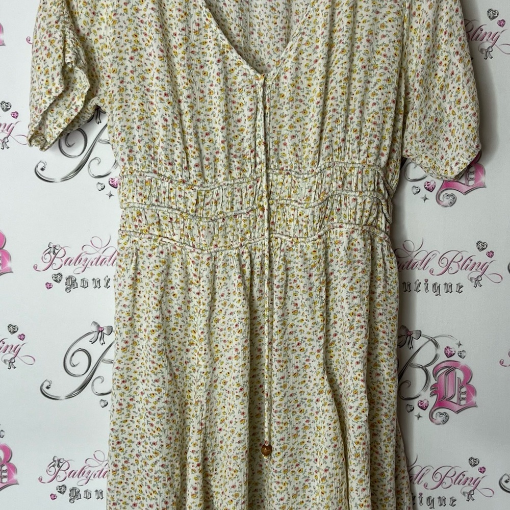 Rebellion dress Cream Puff Sleeve Mini Sundress floral flowers yellow flowy - Picture 2 of 6